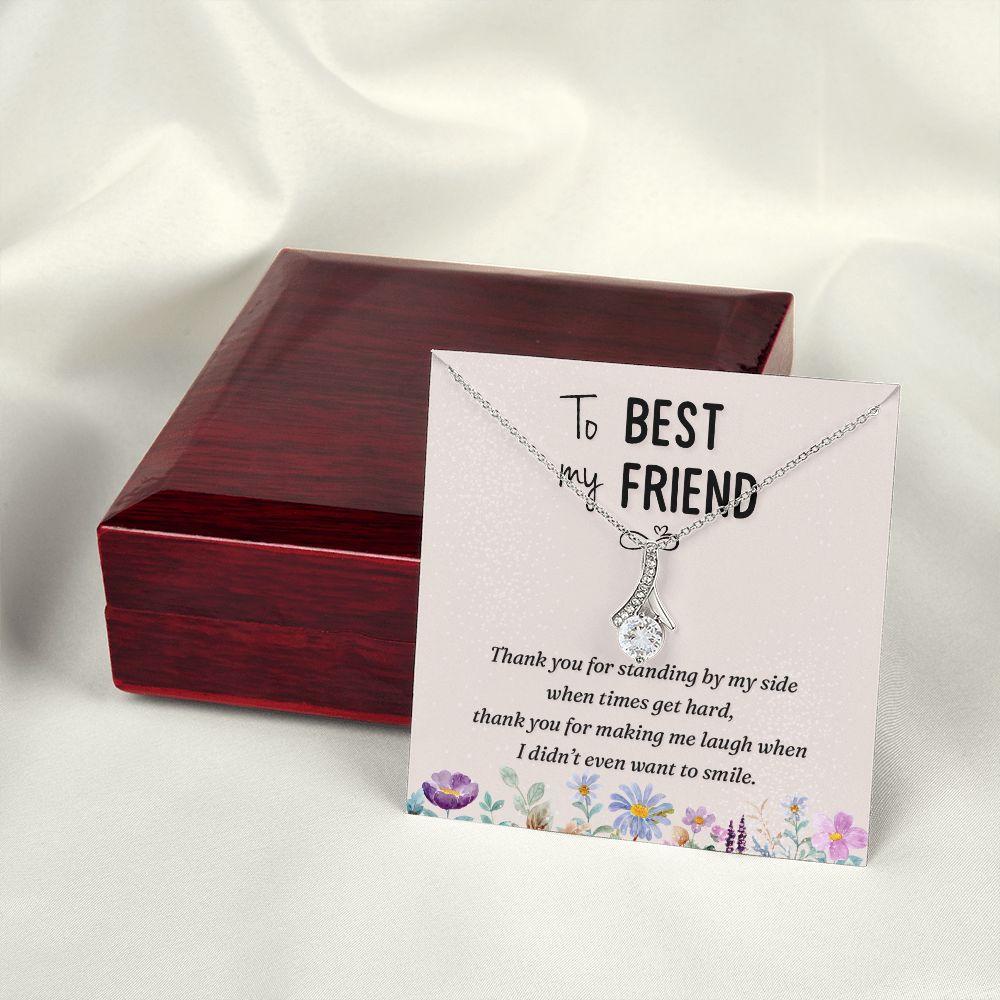 To My Best Friend Thank you Alluring Ribbon Necklace Message Card-Express Your Love Gifts