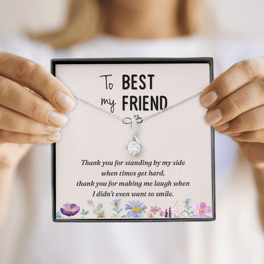 To My Best Friend Thank you Alluring Ribbon Necklace Message Card-Express Your Love Gifts