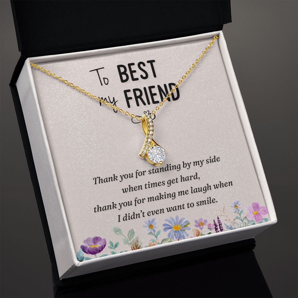 To My Best Friend Thank you Alluring Ribbon Necklace Message Card-Express Your Love Gifts