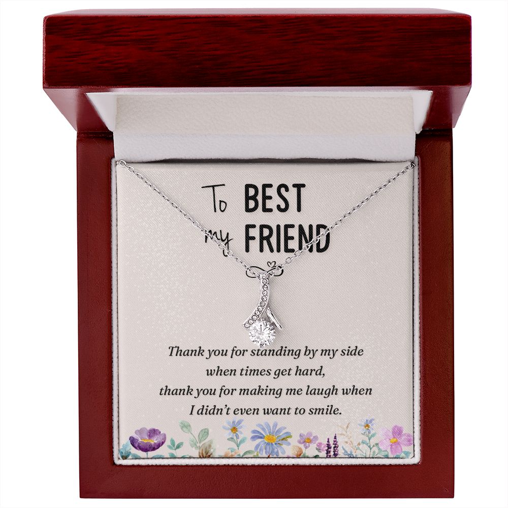 To My Best Friend Thank you Alluring Ribbon Necklace Message Card-Express Your Love Gifts