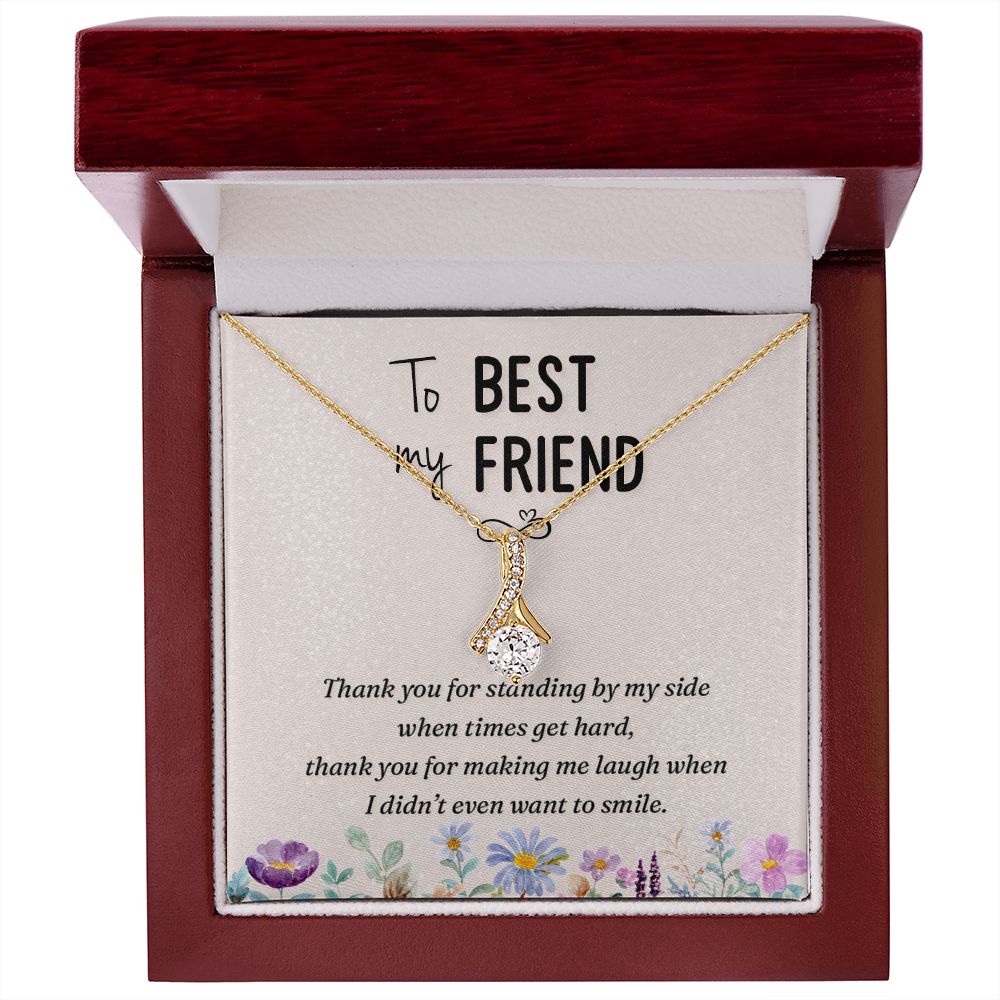 To My Best Friend Thank you Alluring Ribbon Necklace Message Card-Express Your Love Gifts