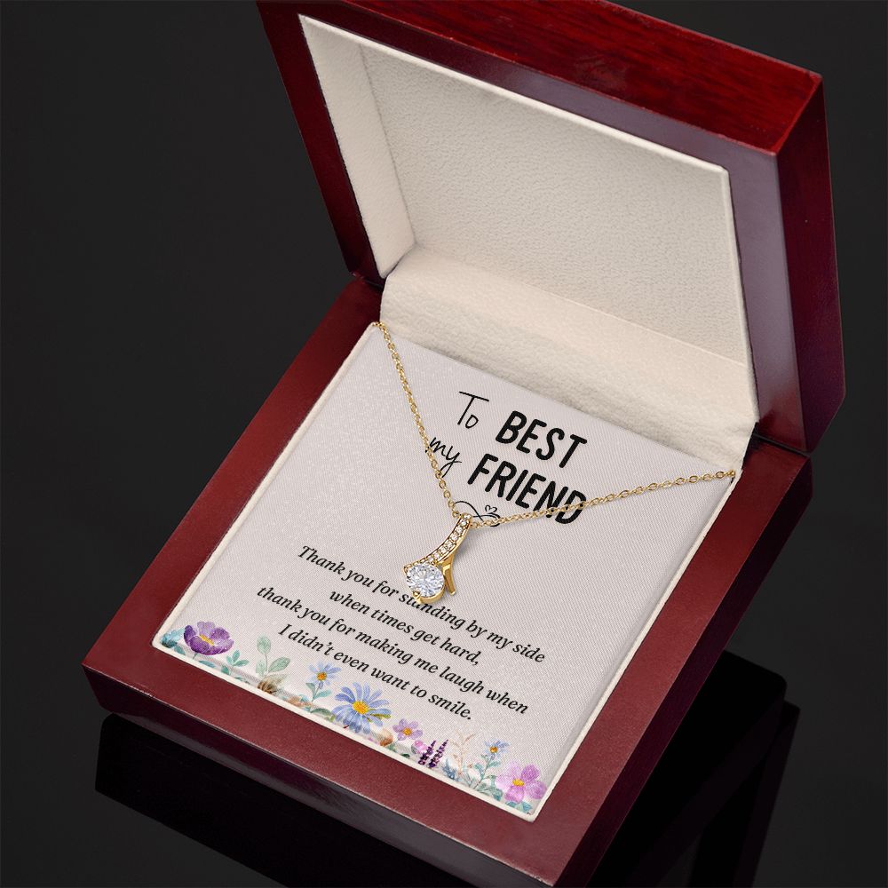 To My Best Friend Thank you Alluring Ribbon Necklace Message Card-Express Your Love Gifts