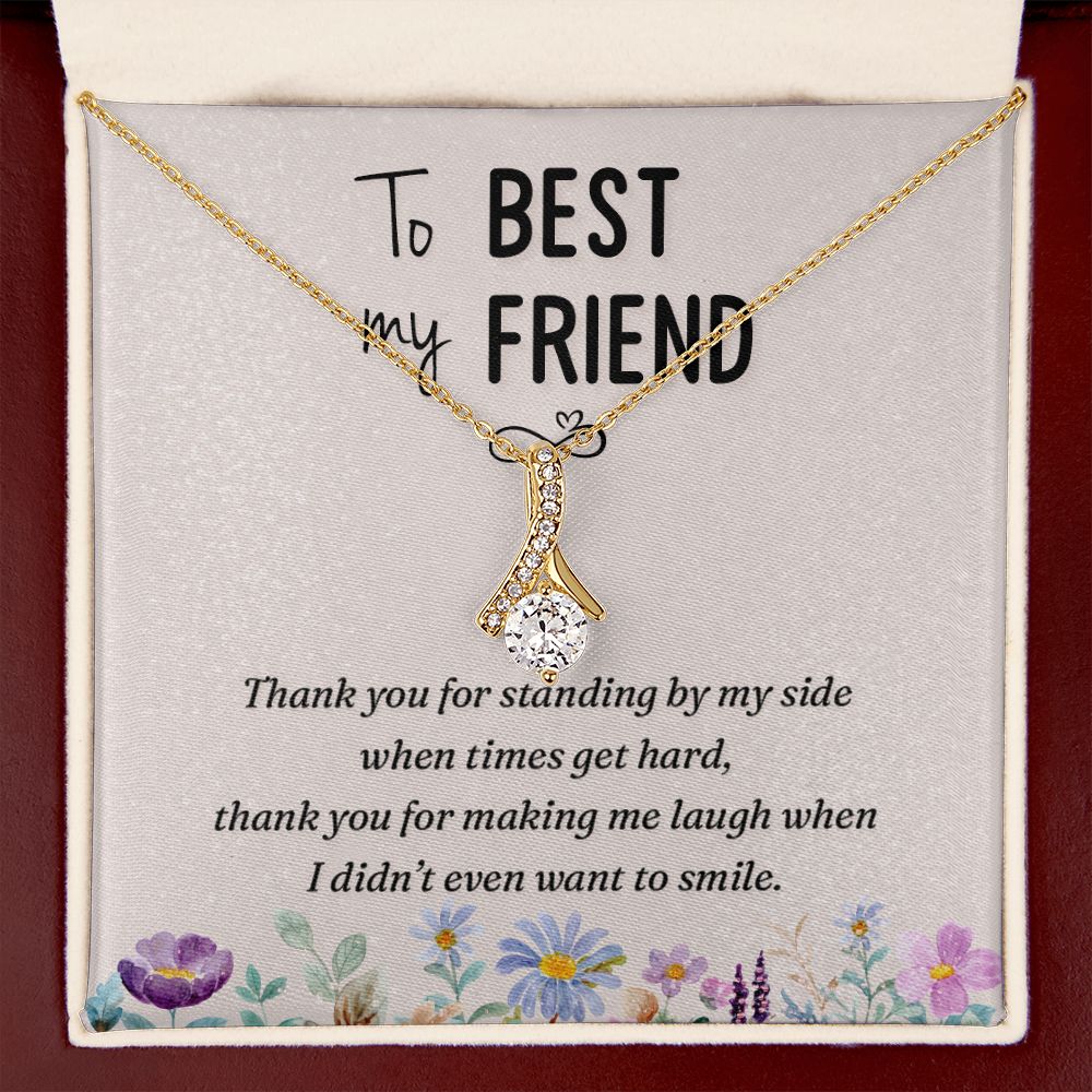 To My Best Friend Thank you Alluring Ribbon Necklace Message Card-Express Your Love Gifts