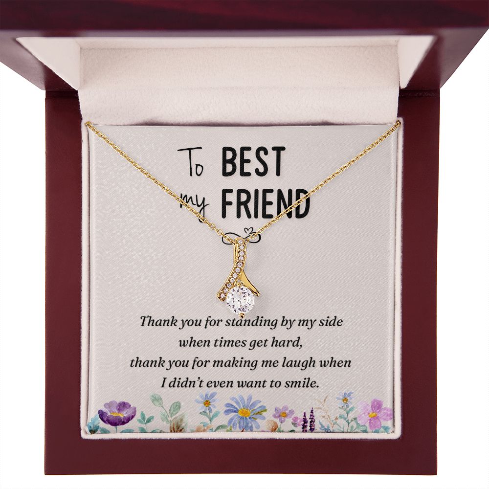 To My Best Friend Thank you Alluring Ribbon Necklace Message Card-Express Your Love Gifts