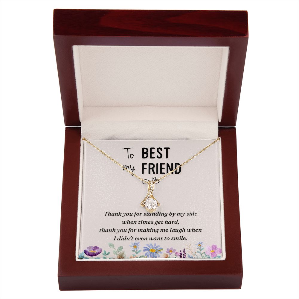 To My Best Friend Thank you Alluring Ribbon Necklace Message Card-Express Your Love Gifts