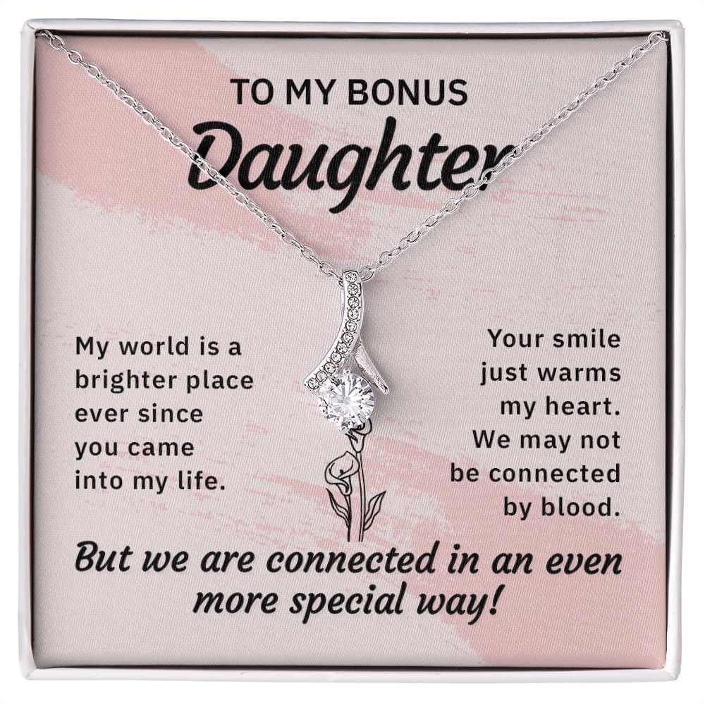 To My Bonus Daughter My World is a Brighter Place Alluring Ribbon Necklace Message Card-Express Your Love Gifts