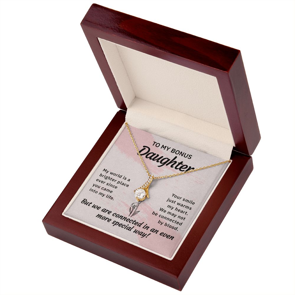 To My Bonus Daughter My World is a Brighter Place Alluring Ribbon Necklace Message Card-Express Your Love Gifts