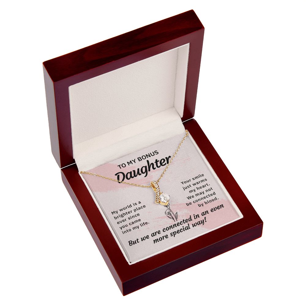 To My Bonus Daughter My World is a Brighter Place Alluring Ribbon Necklace Message Card-Express Your Love Gifts