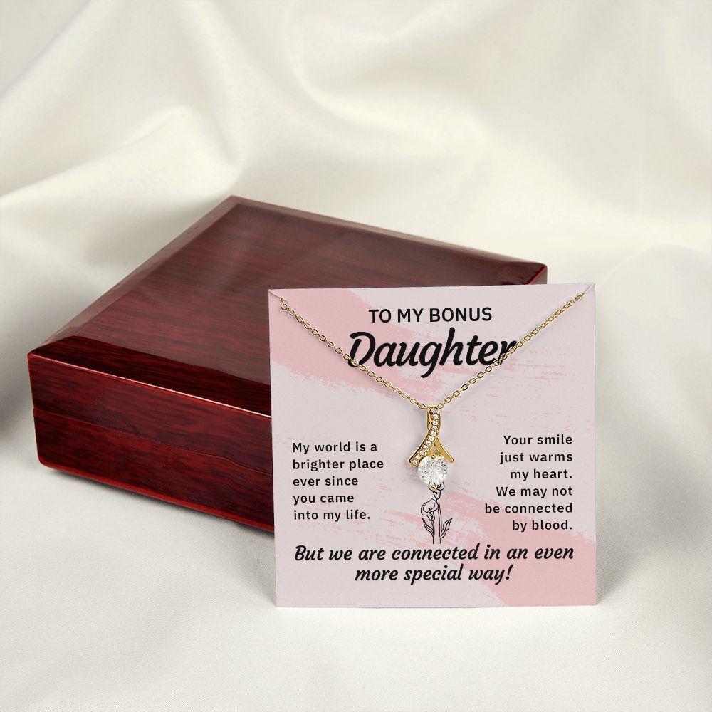 To My Bonus Daughter My World is a Brighter Place Alluring Ribbon Necklace Message Card-Express Your Love Gifts