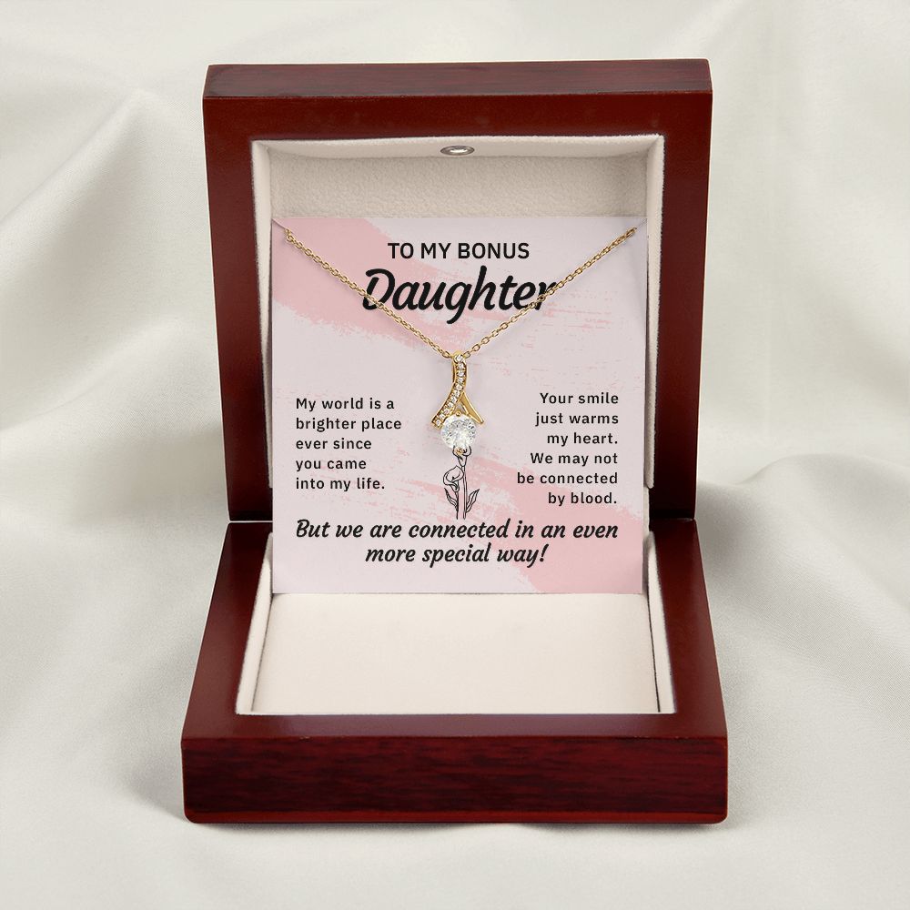 To My Bonus Daughter My World is a Brighter Place Alluring Ribbon Necklace Message Card-Express Your Love Gifts