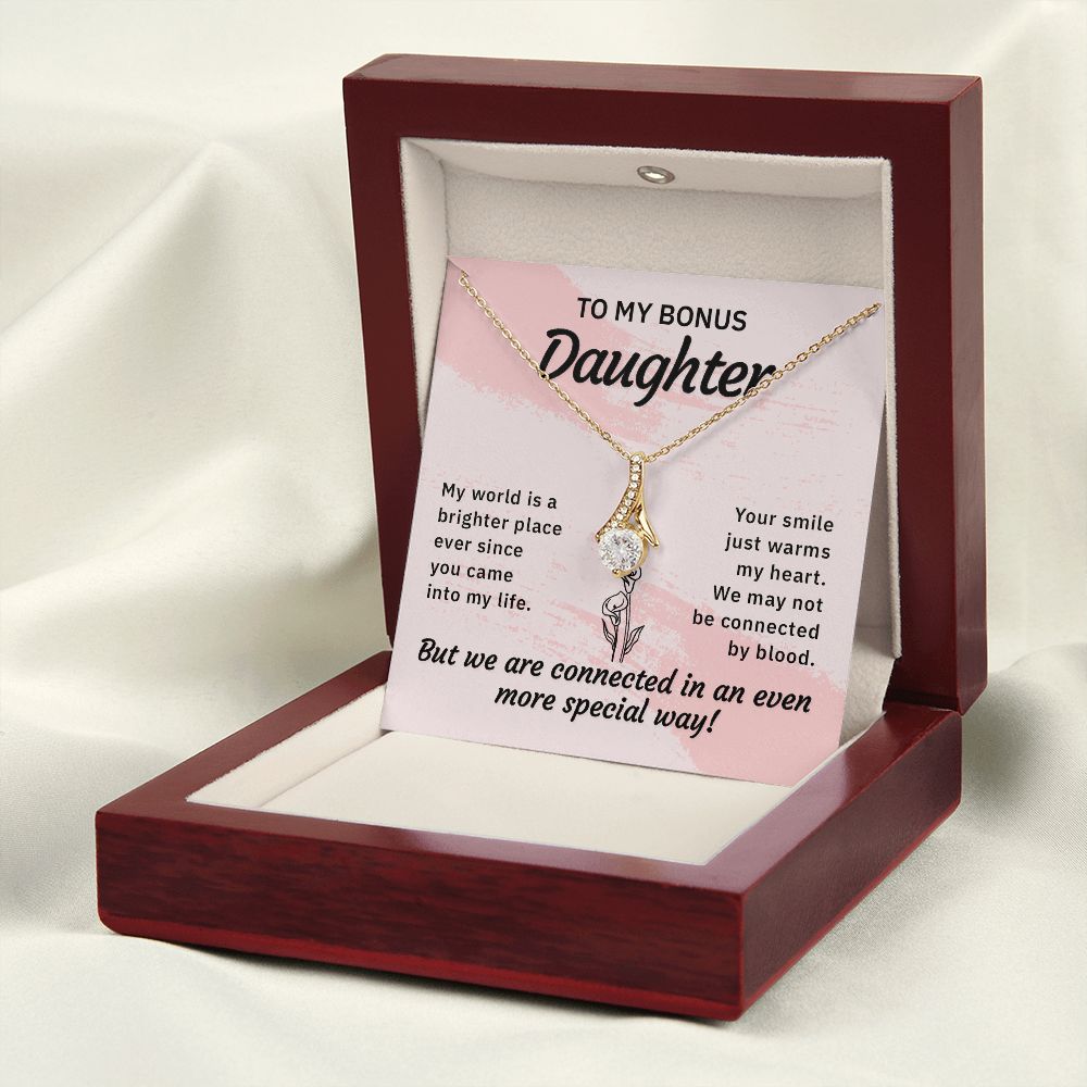 To My Bonus Daughter My World is a Brighter Place Alluring Ribbon Necklace Message Card-Express Your Love Gifts