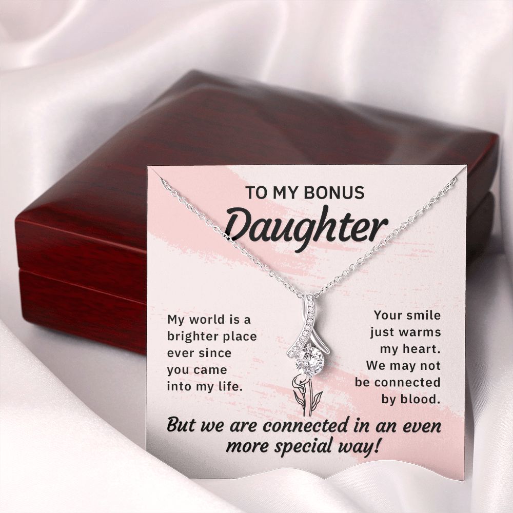 To My Bonus Daughter My World is a Brighter Place Alluring Ribbon Necklace Message Card-Express Your Love Gifts