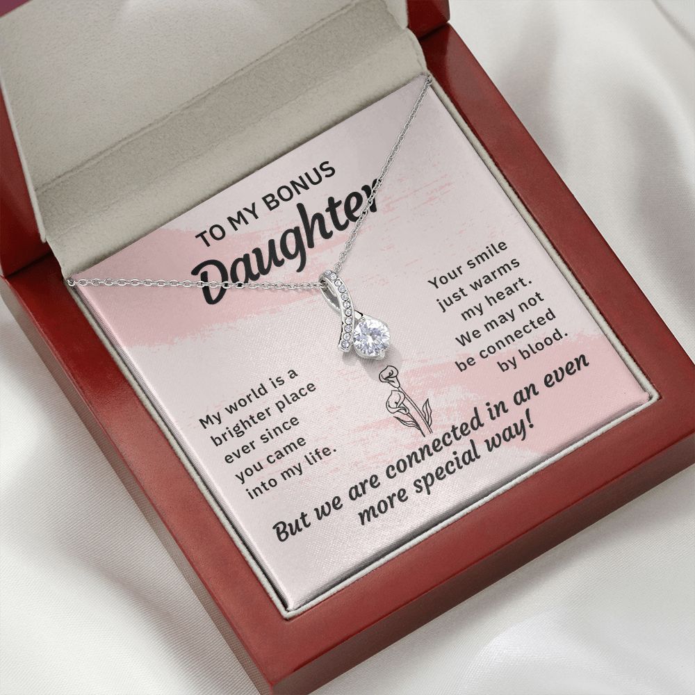 To My Bonus Daughter My World is a Brighter Place Alluring Ribbon Necklace Message Card-Express Your Love Gifts