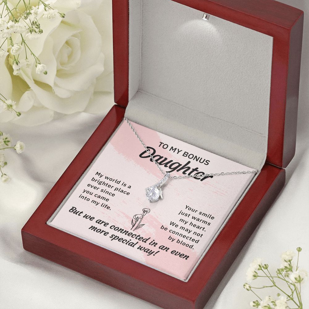 To My Bonus Daughter My World is a Brighter Place Alluring Ribbon Necklace Message Card-Express Your Love Gifts