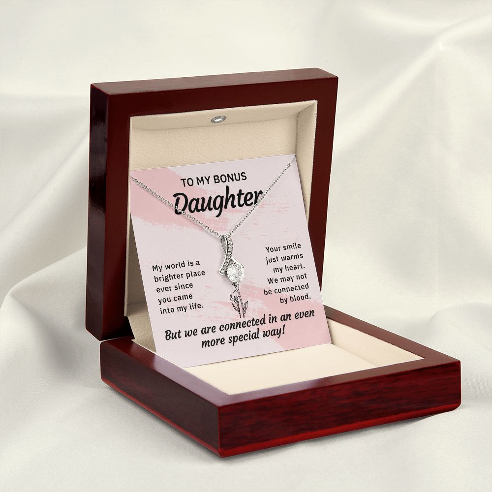 To My Bonus Daughter My World is a Brighter Place Alluring Ribbon Necklace Message Card-Express Your Love Gifts