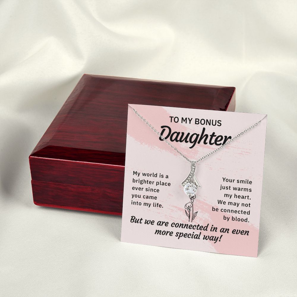 To My Bonus Daughter My World is a Brighter Place Alluring Ribbon Necklace Message Card-Express Your Love Gifts