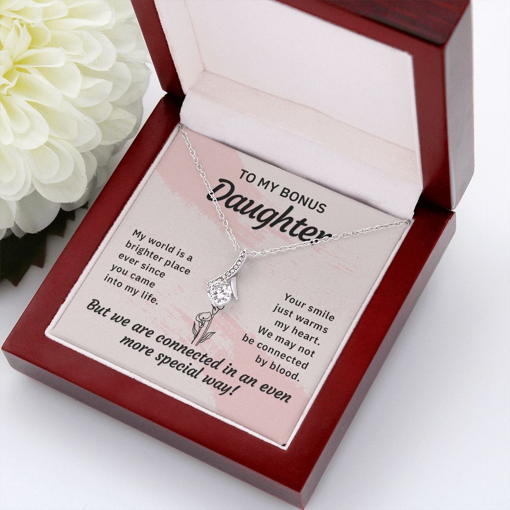 To My Bonus Daughter My World is a Brighter Place Alluring Ribbon Necklace Message Card-Express Your Love Gifts