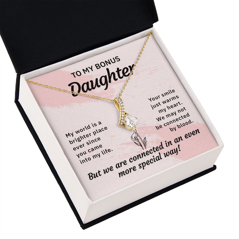 To My Bonus Daughter My World is a Brighter Place Alluring Ribbon Necklace Message Card-Express Your Love Gifts
