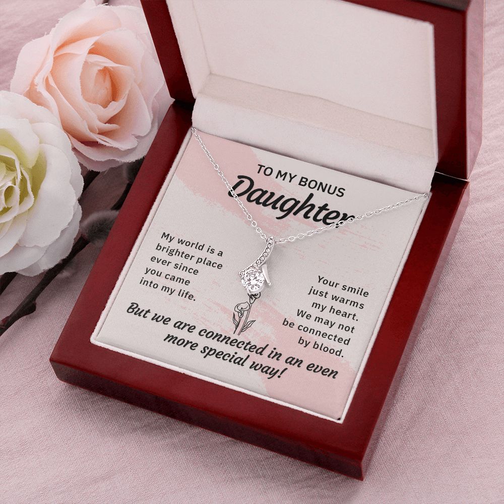 To My Bonus Daughter My World is a Brighter Place Alluring Ribbon Necklace Message Card-Express Your Love Gifts