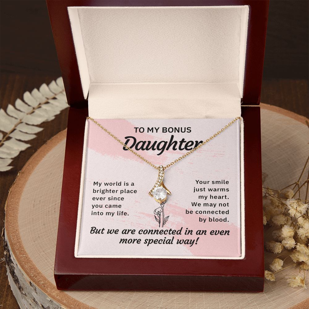 To My Bonus Daughter My World is a Brighter Place Alluring Ribbon Necklace Message Card-Express Your Love Gifts