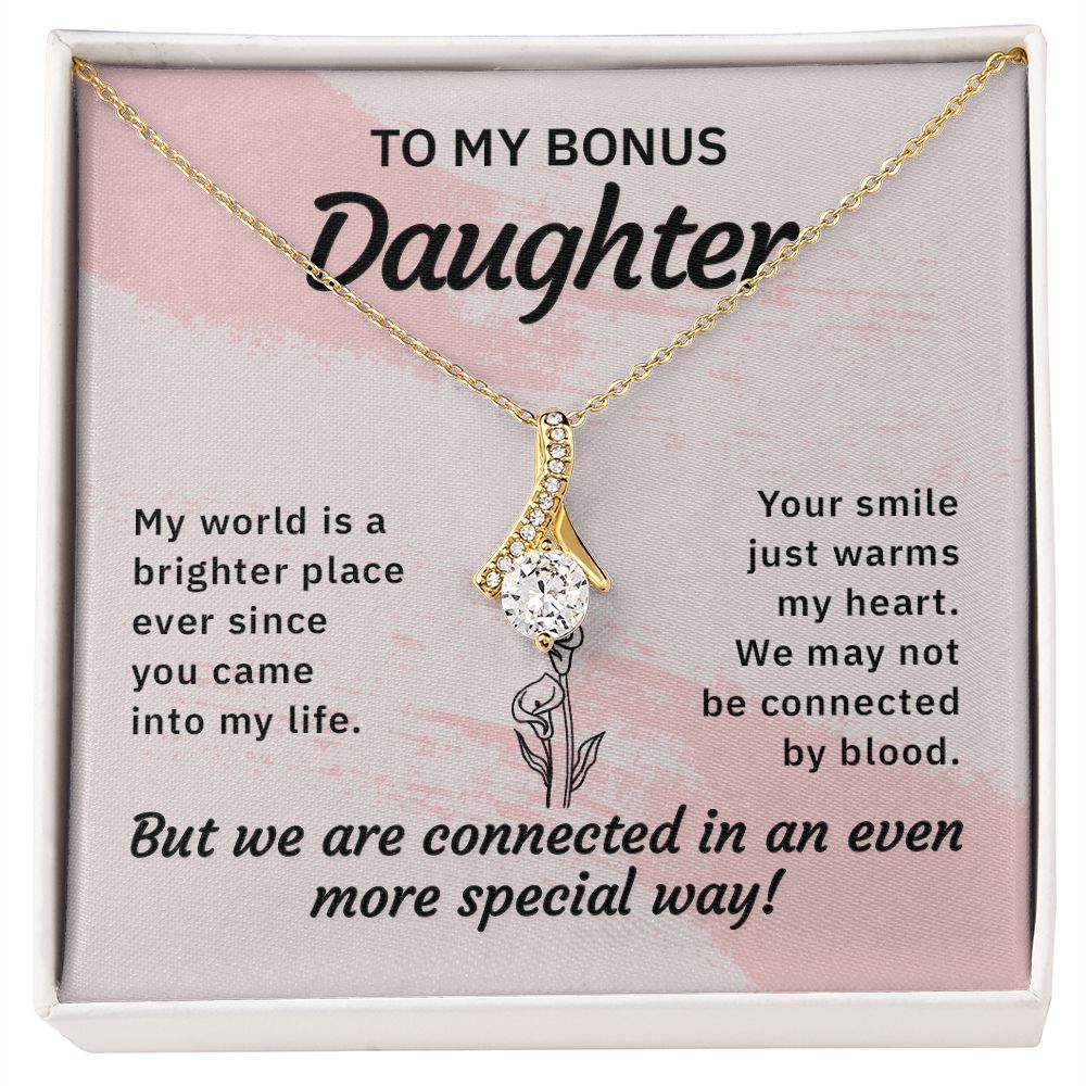 To My Bonus Daughter My World is a Brighter Place Alluring Ribbon Necklace Message Card-Express Your Love Gifts