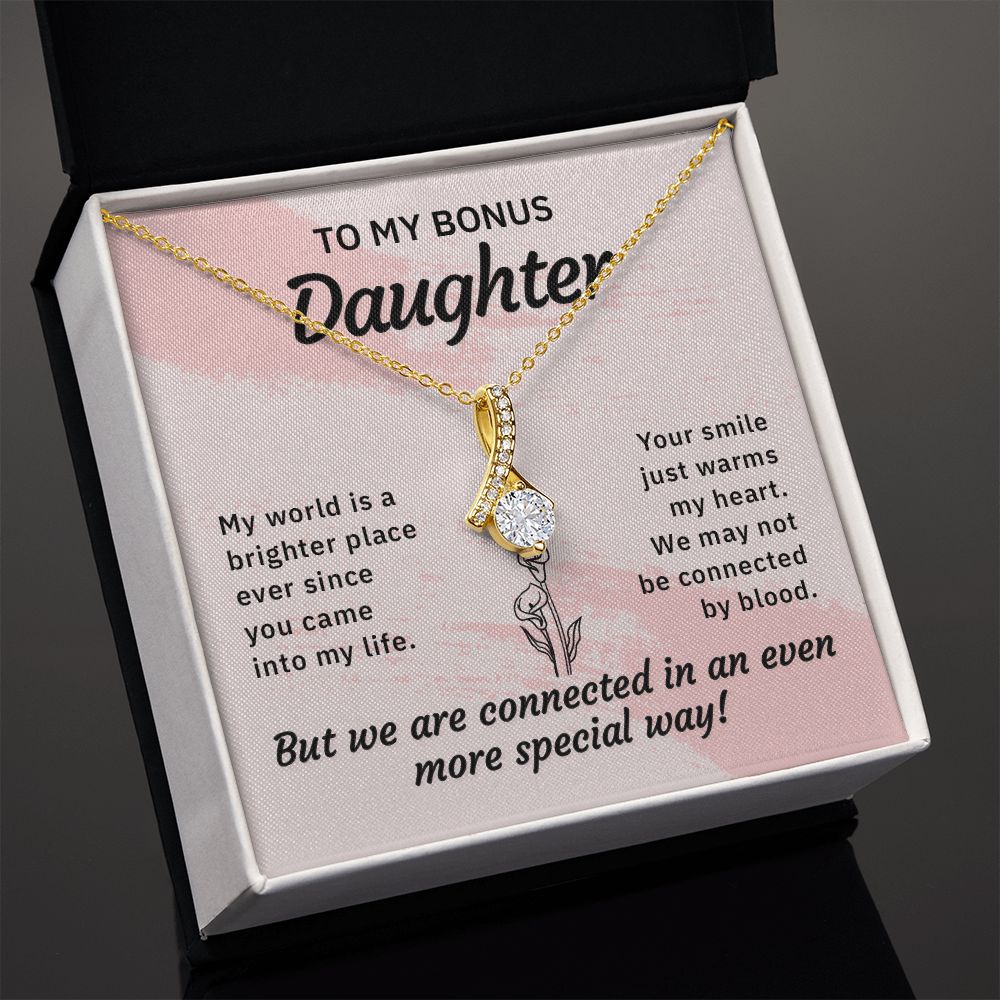 To My Bonus Daughter My World is a Brighter Place Alluring Ribbon Necklace Message Card-Express Your Love Gifts