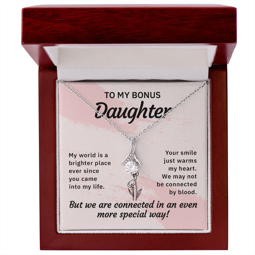 To My Bonus Daughter My World is a Brighter Place Alluring Ribbon Necklace Message Card-Express Your Love Gifts