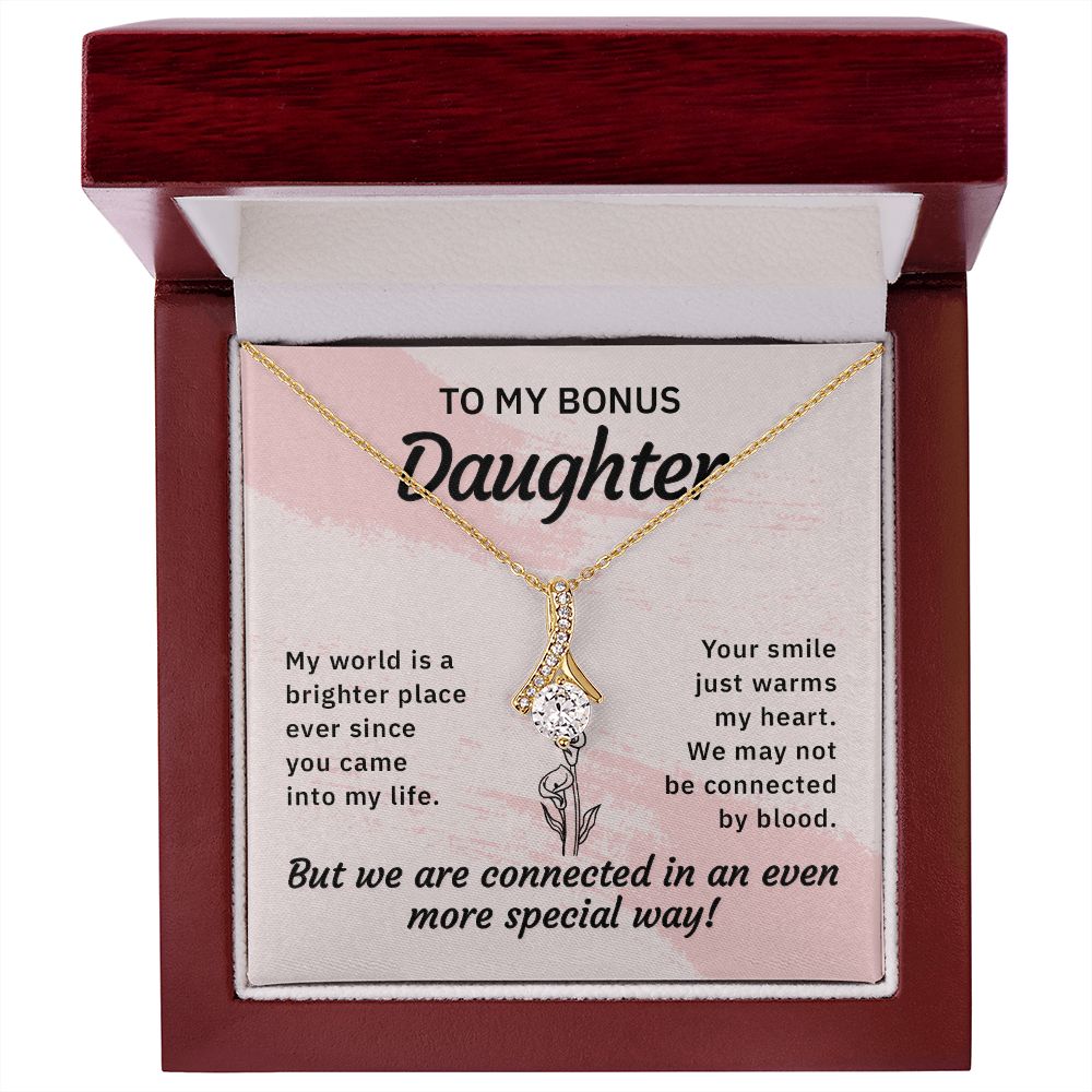 To My Bonus Daughter My World is a Brighter Place Alluring Ribbon Necklace Message Card-Express Your Love Gifts