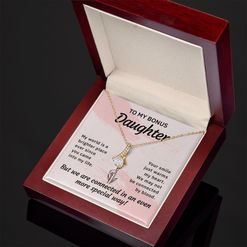 To My Bonus Daughter My World is a Brighter Place Alluring Ribbon Necklace Message Card-Express Your Love Gifts