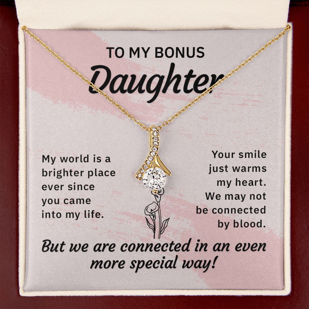 To My Bonus Daughter My World is a Brighter Place Alluring Ribbon Necklace Message Card-Express Your Love Gifts