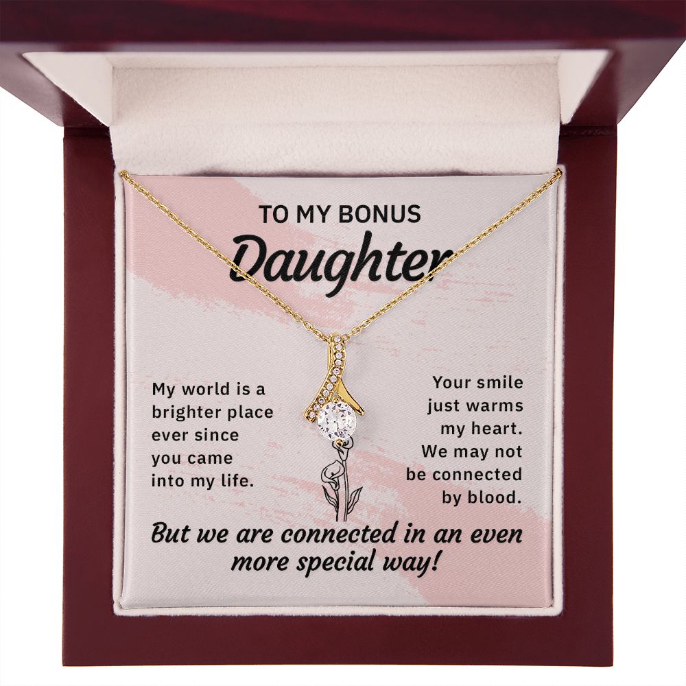 To My Bonus Daughter My World is a Brighter Place Alluring Ribbon Necklace Message Card-Express Your Love Gifts