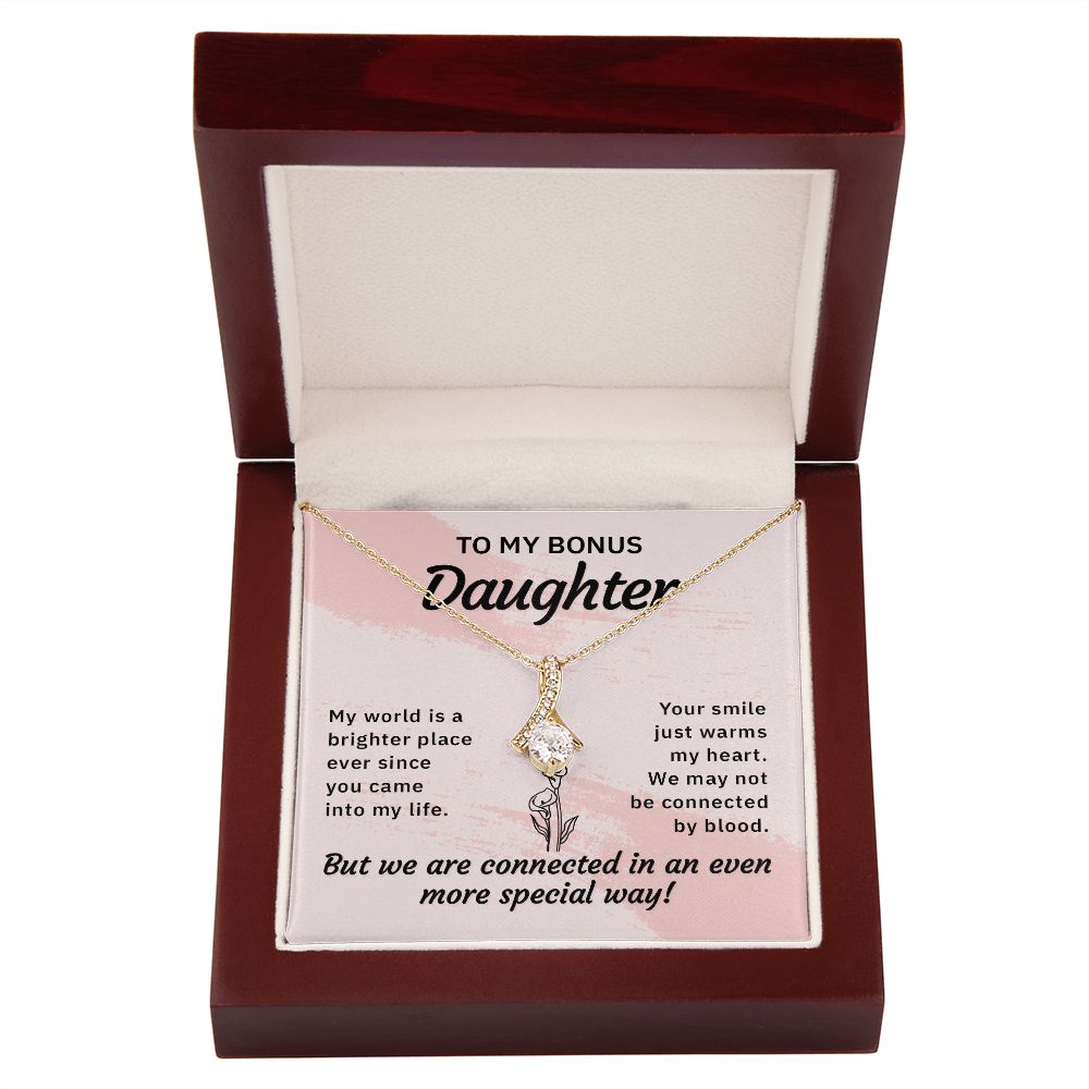 To My Bonus Daughter My World is a Brighter Place Alluring Ribbon Necklace Message Card-Express Your Love Gifts