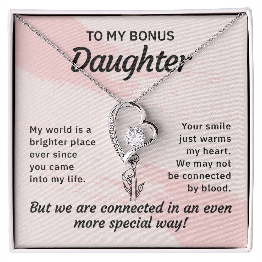 To My Bonus Daughter My World is a Brighter Place Forever Necklace w Message Card-Express Your Love Gifts