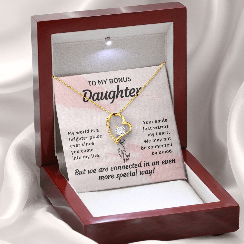 To My Bonus Daughter My World is a Brighter Place Forever Necklace w Message Card-Express Your Love Gifts