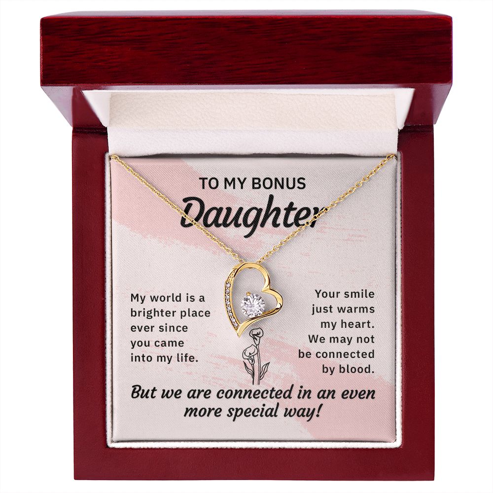 To My Bonus Daughter My World is a Brighter Place Forever Necklace w Message Card-Express Your Love Gifts
