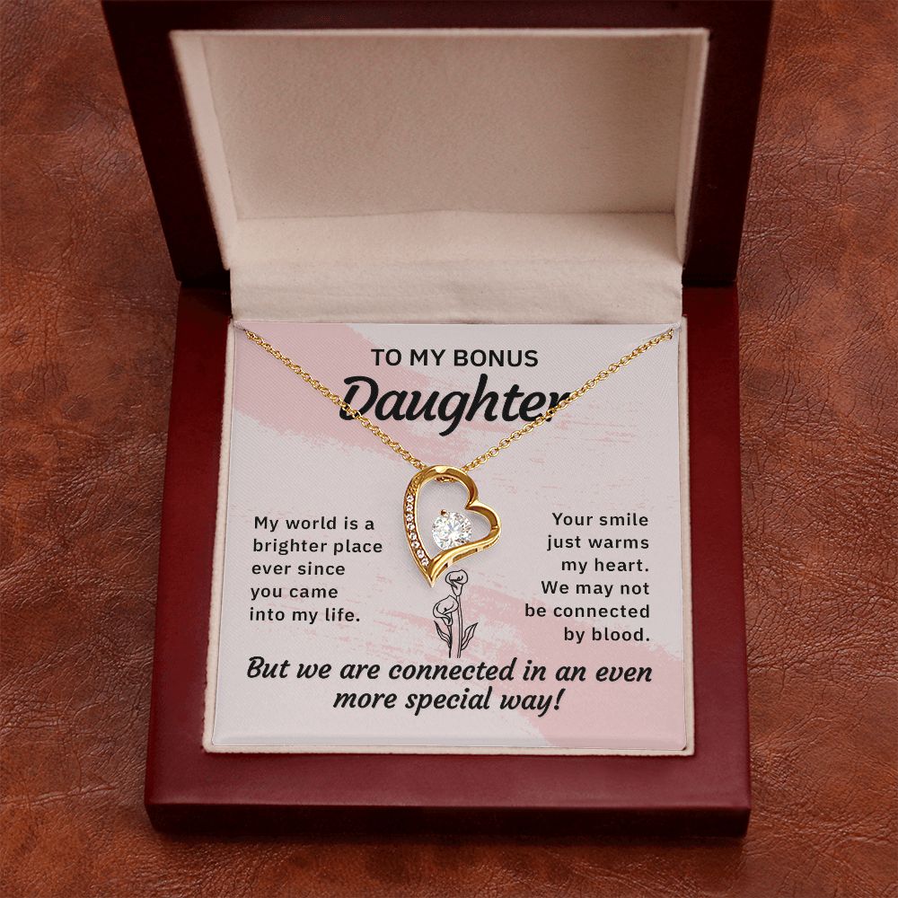 To My Bonus Daughter My World is a Brighter Place Forever Necklace w Message Card-Express Your Love Gifts