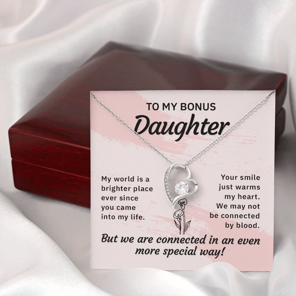 To My Bonus Daughter My World is a Brighter Place Forever Necklace w Message Card-Express Your Love Gifts