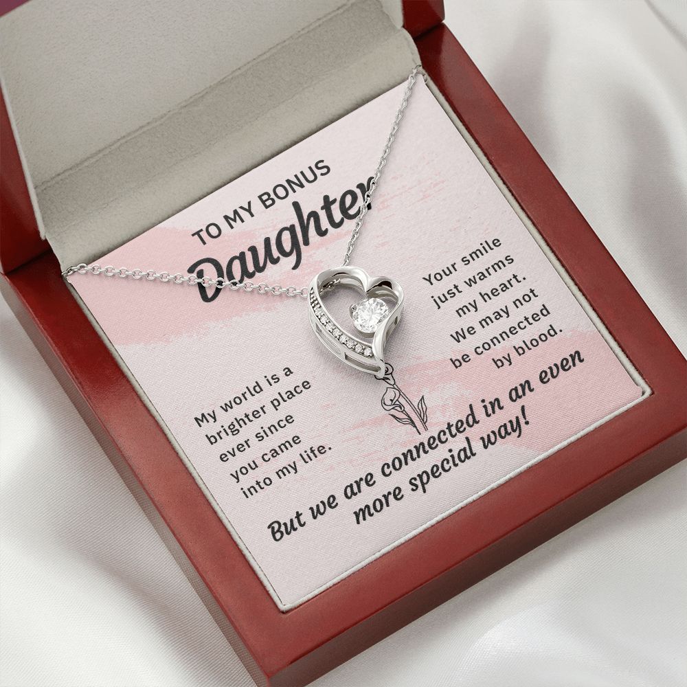 To My Bonus Daughter My World is a Brighter Place Forever Necklace w Message Card-Express Your Love Gifts
