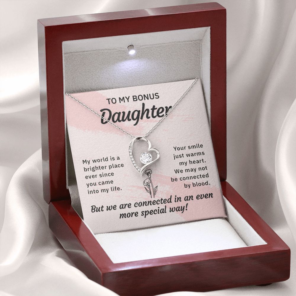 To My Bonus Daughter My World is a Brighter Place Forever Necklace w Message Card-Express Your Love Gifts