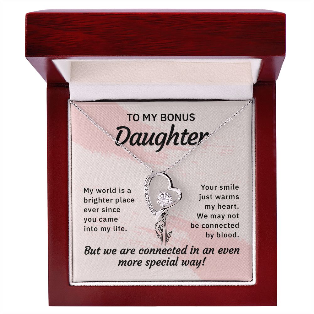 To My Bonus Daughter My World is a Brighter Place Forever Necklace w Message Card-Express Your Love Gifts