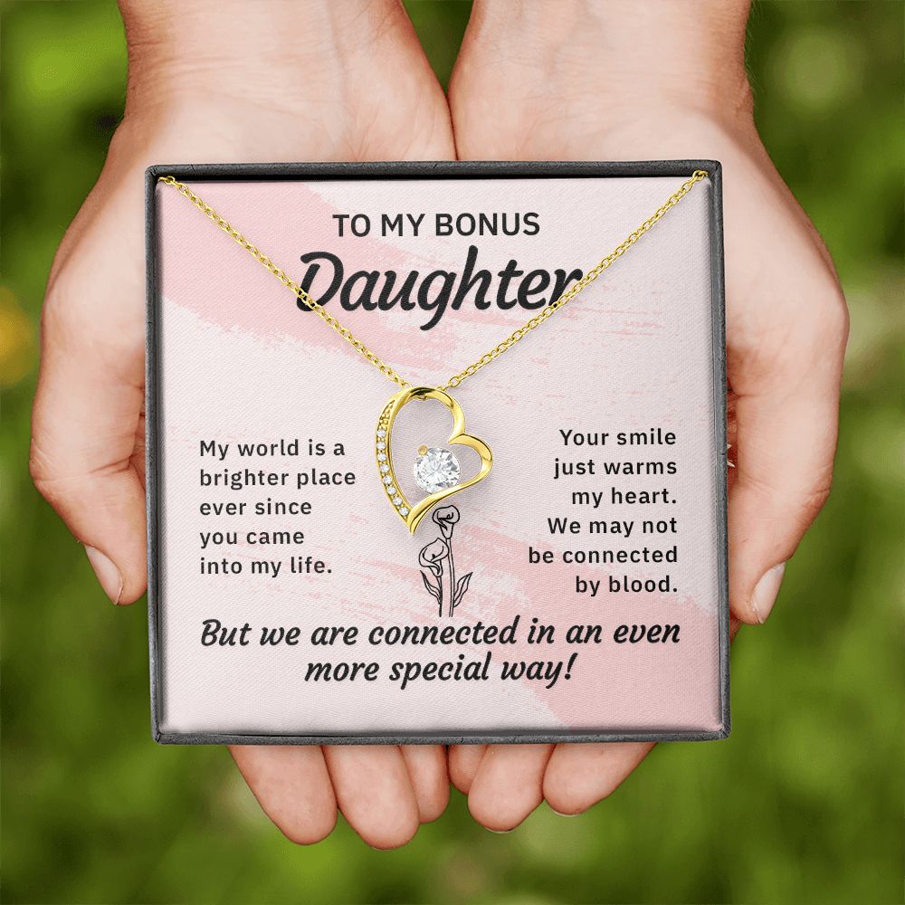To My Bonus Daughter My World is a Brighter Place Forever Necklace w Message Card-Express Your Love Gifts