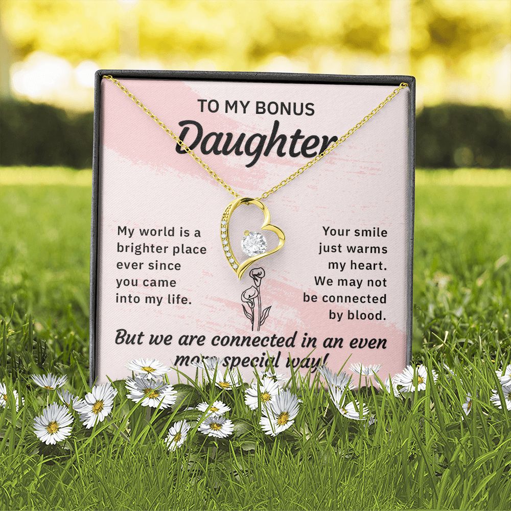 To My Bonus Daughter My World is a Brighter Place Forever Necklace w Message Card-Express Your Love Gifts