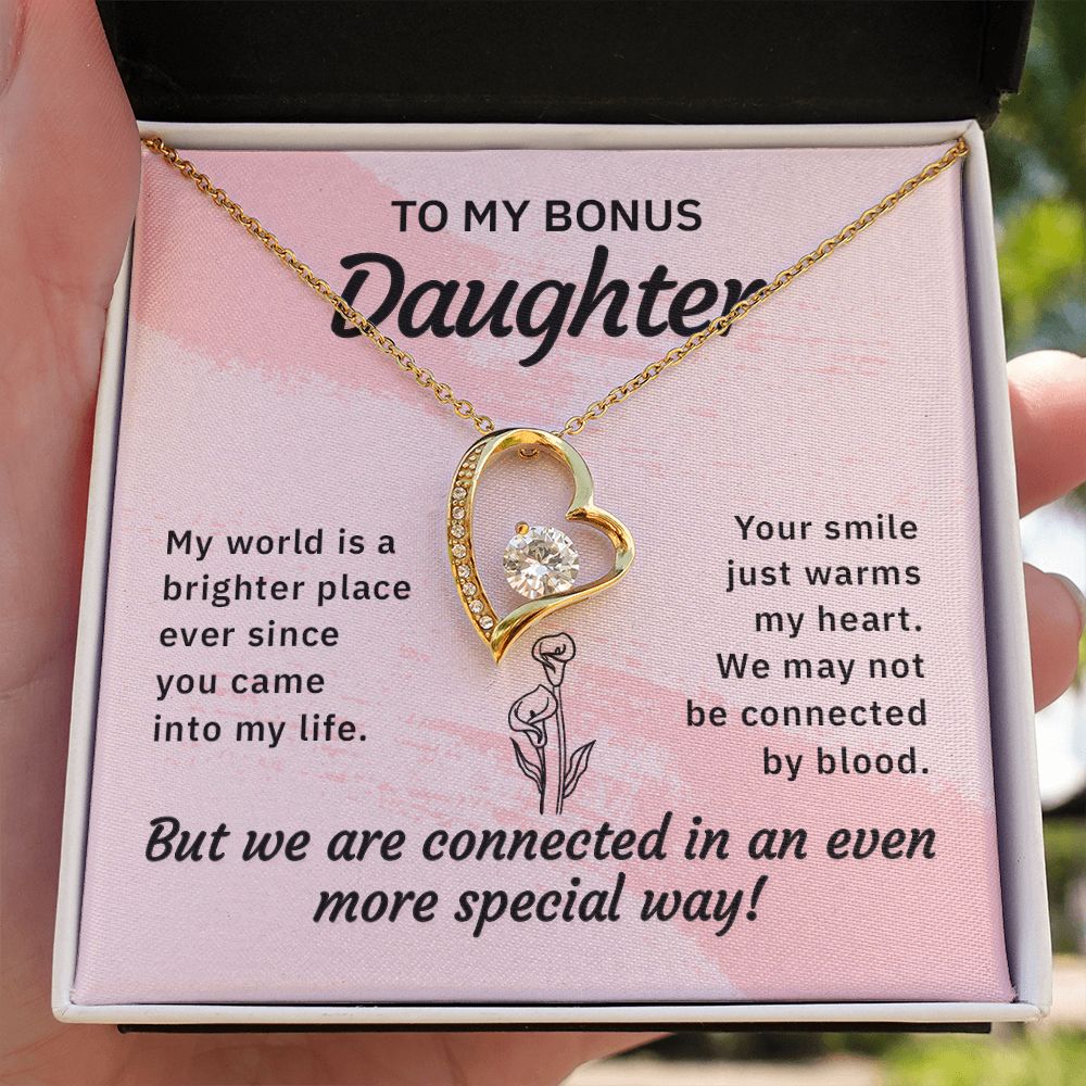 To My Bonus Daughter My World is a Brighter Place Forever Necklace w Message Card-Express Your Love Gifts