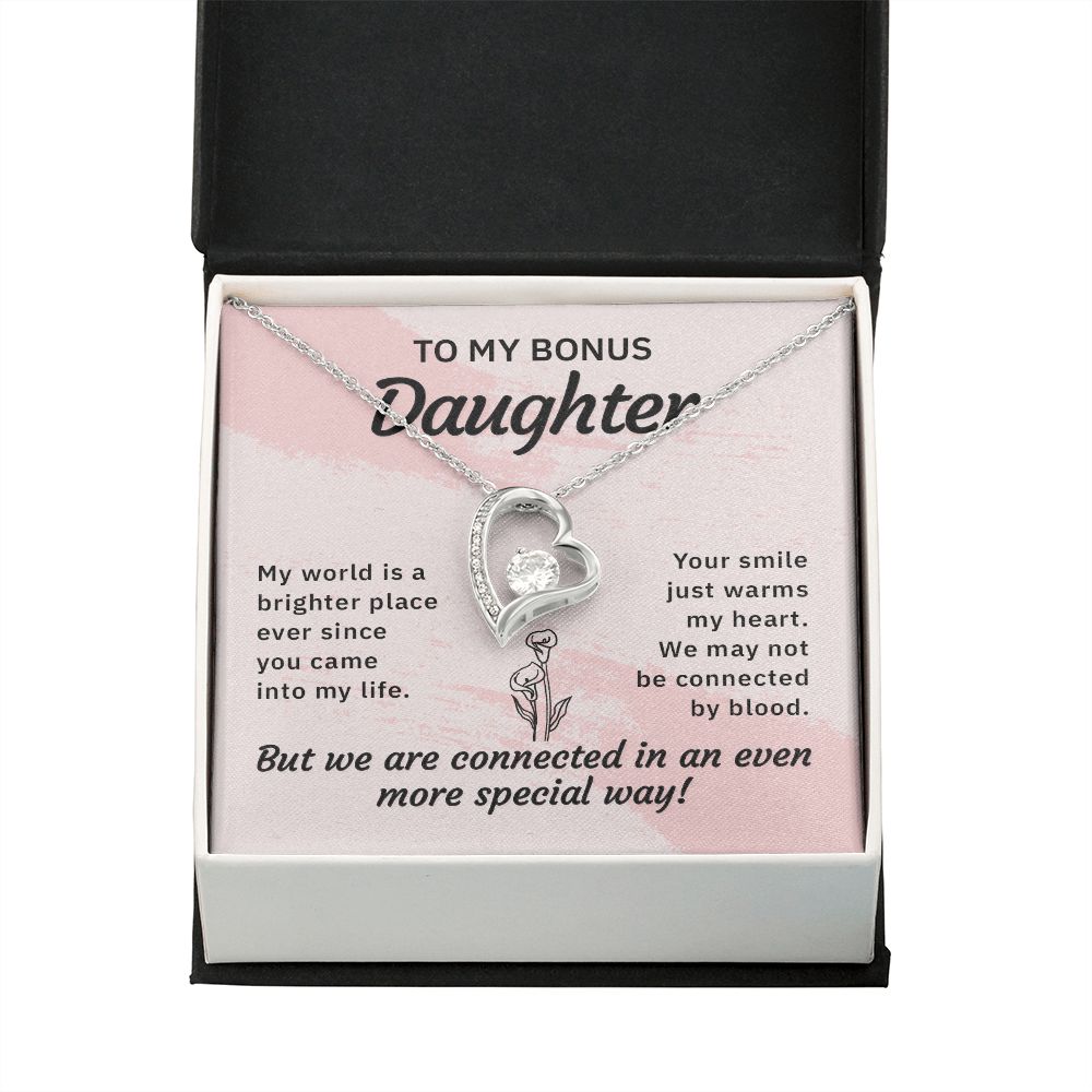 To My Bonus Daughter My World is a Brighter Place Forever Necklace w Message Card-Express Your Love Gifts