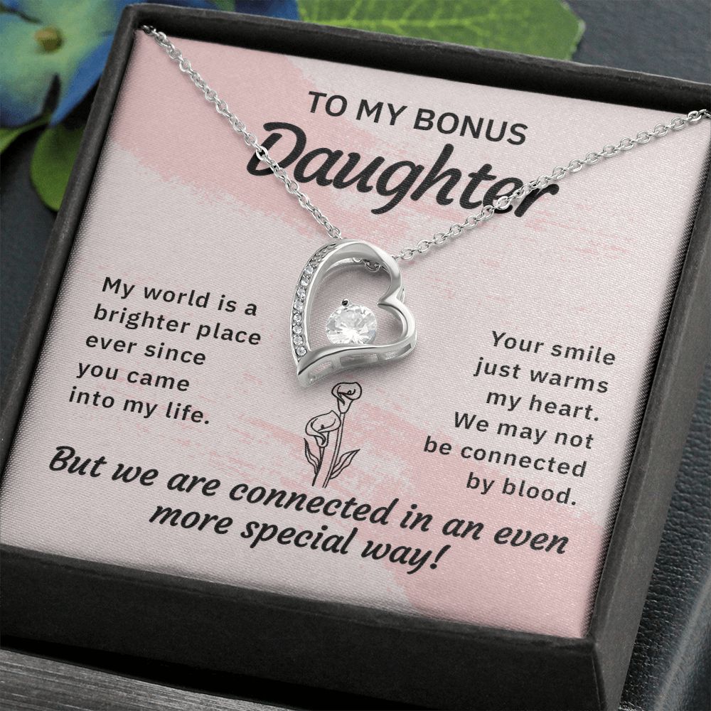 To My Bonus Daughter My World is a Brighter Place Forever Necklace w Message Card-Express Your Love Gifts