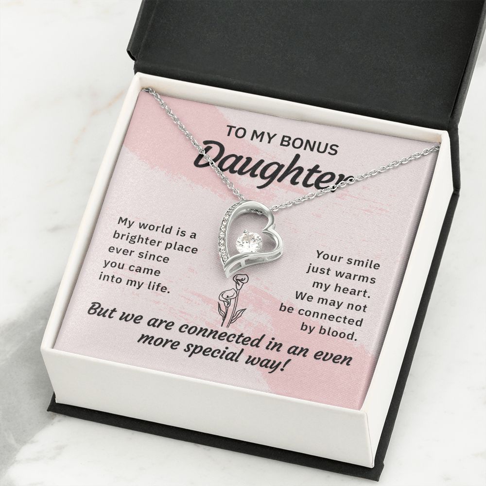 To My Bonus Daughter My World is a Brighter Place Forever Necklace w Message Card-Express Your Love Gifts