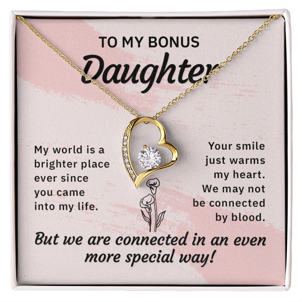 To My Bonus Daughter My World is a Brighter Place Forever Necklace w Message Card-Express Your Love Gifts