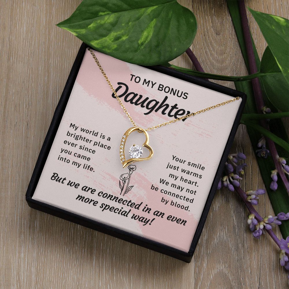 To My Bonus Daughter My World is a Brighter Place Forever Necklace w Message Card-Express Your Love Gifts
