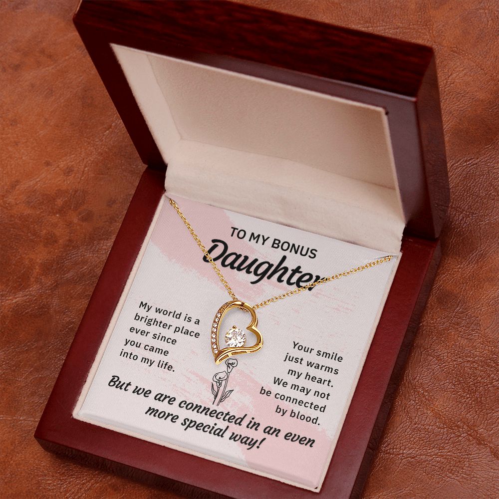 To My Bonus Daughter My World is a Brighter Place Forever Necklace w Message Card-Express Your Love Gifts