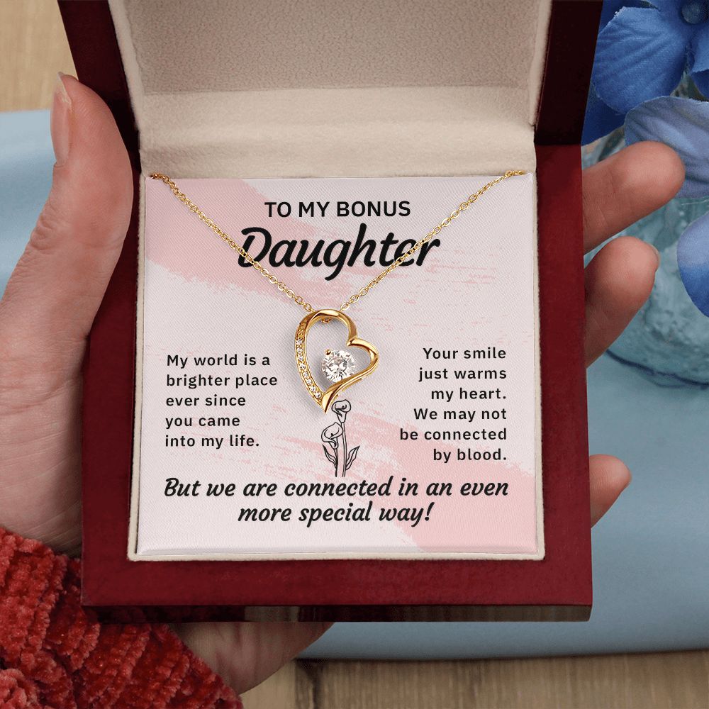 To My Bonus Daughter My World is a Brighter Place Forever Necklace w Message Card-Express Your Love Gifts